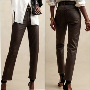 NEW Banana Republic High Rise Slim Fit Straight Let Coated Jeans Red Brown 4 27